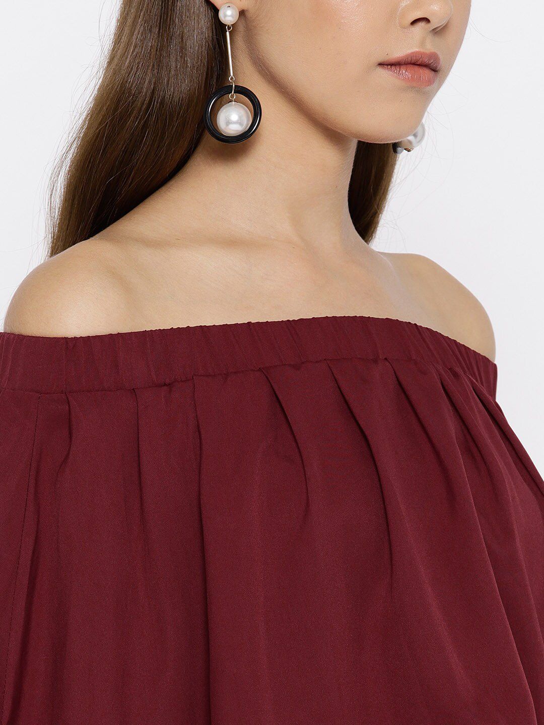 Berrylush Maroon Off-Shoulder Crepe Maxi Dress