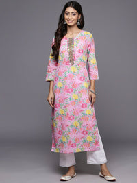 Varanga Floral Printed Mirror Work Pure Cotton Kurta
