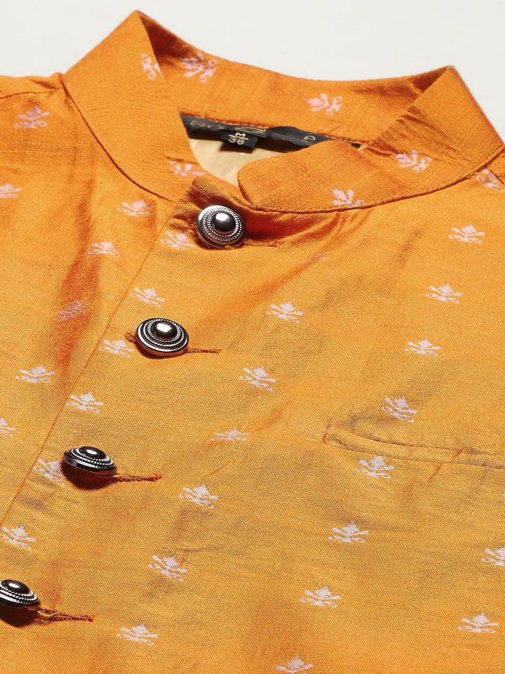 SOJANYA Men White Ethnic Motifs Chikankari Pure Cotton Kurta with Churidar & Nehru Jacket