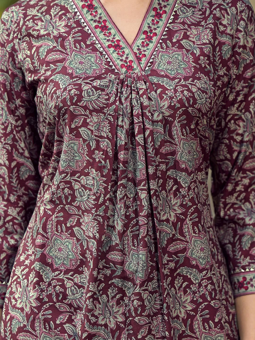 KALINI Floral Printed Pleated Kurta with Trouser & Dupatta