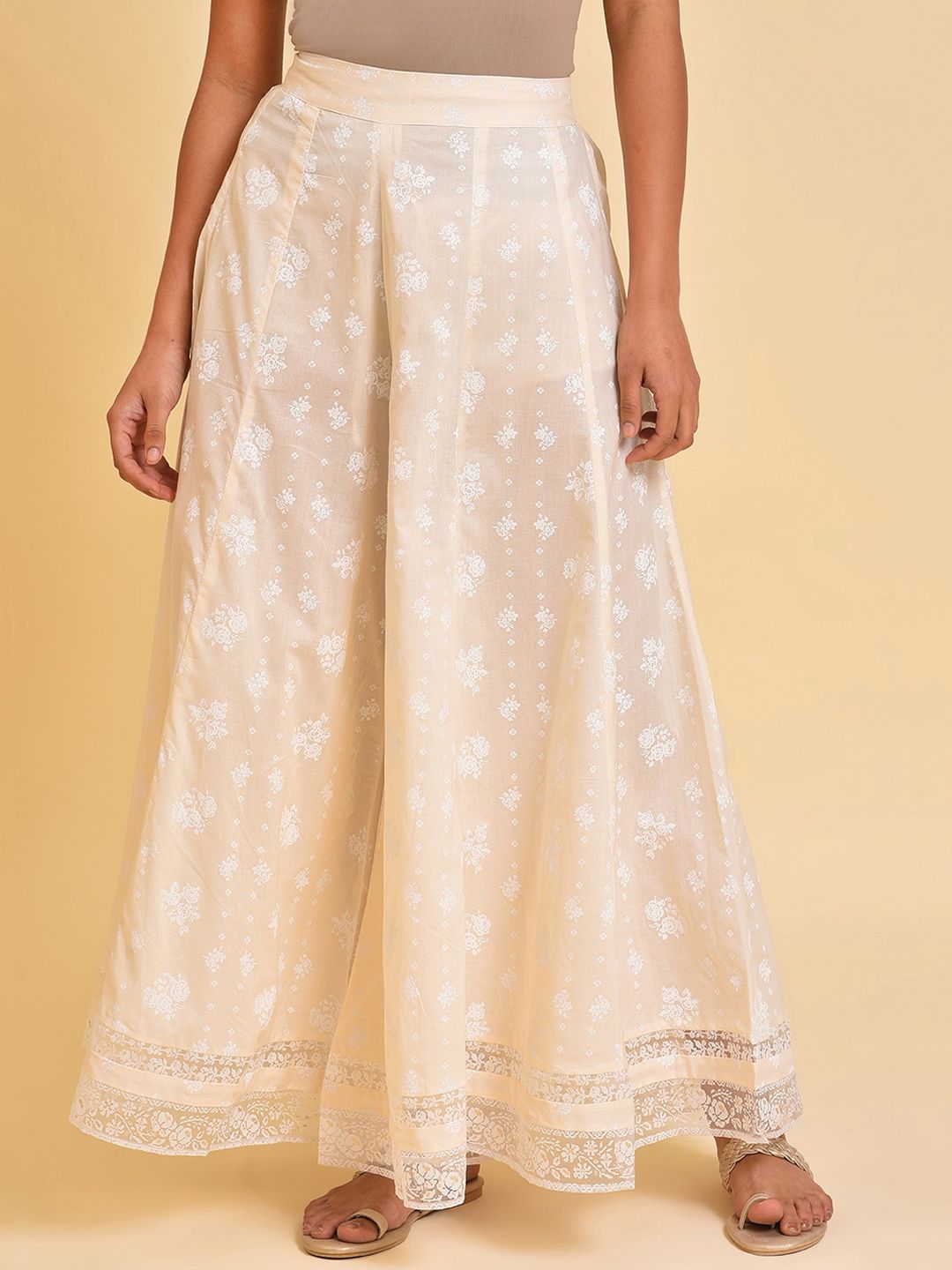 W Women Floral Printed Loose Fit Pure Cotton Trousers