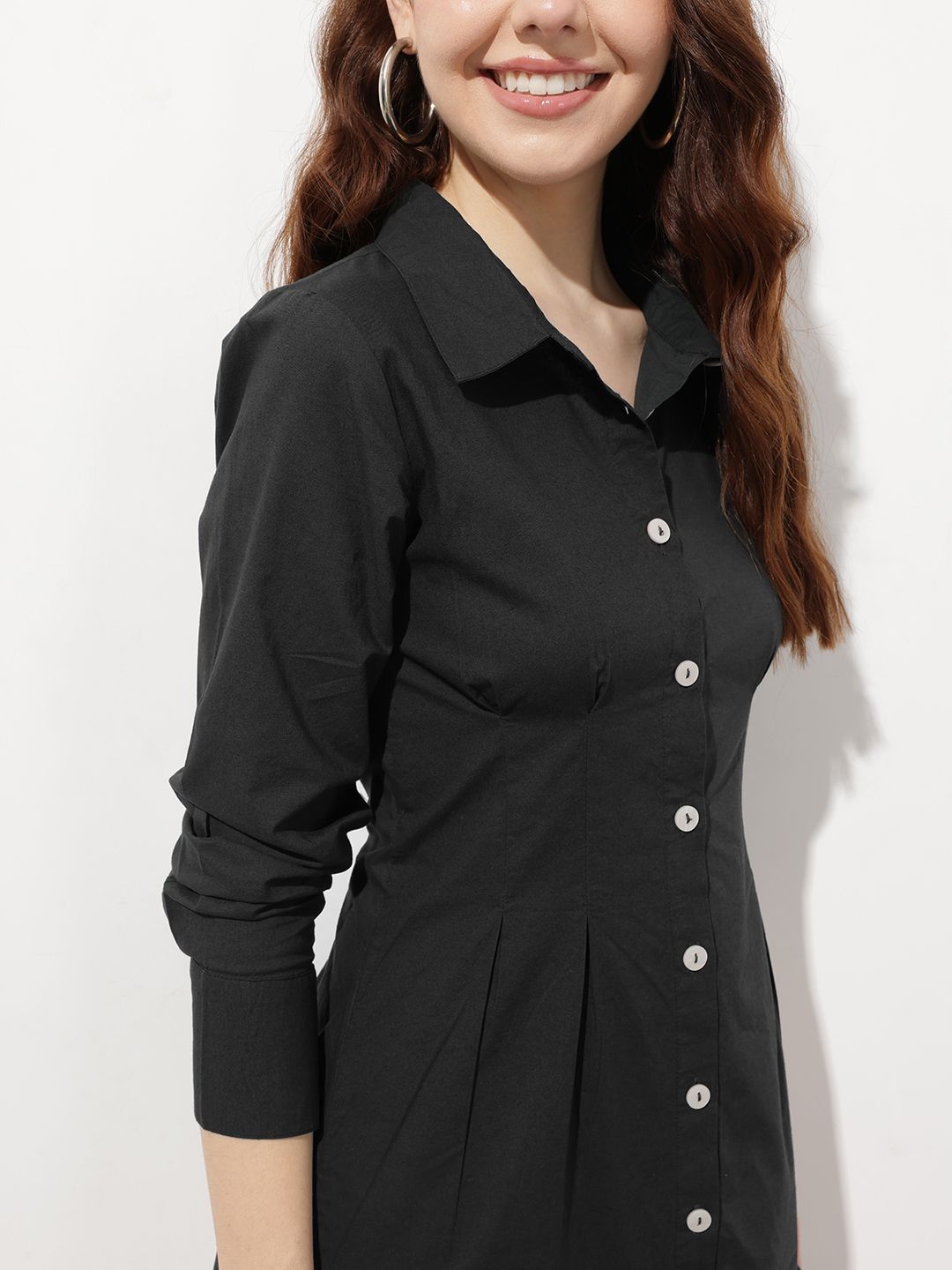DressBerry New Neutral Reverse Pleats Shirt Dress