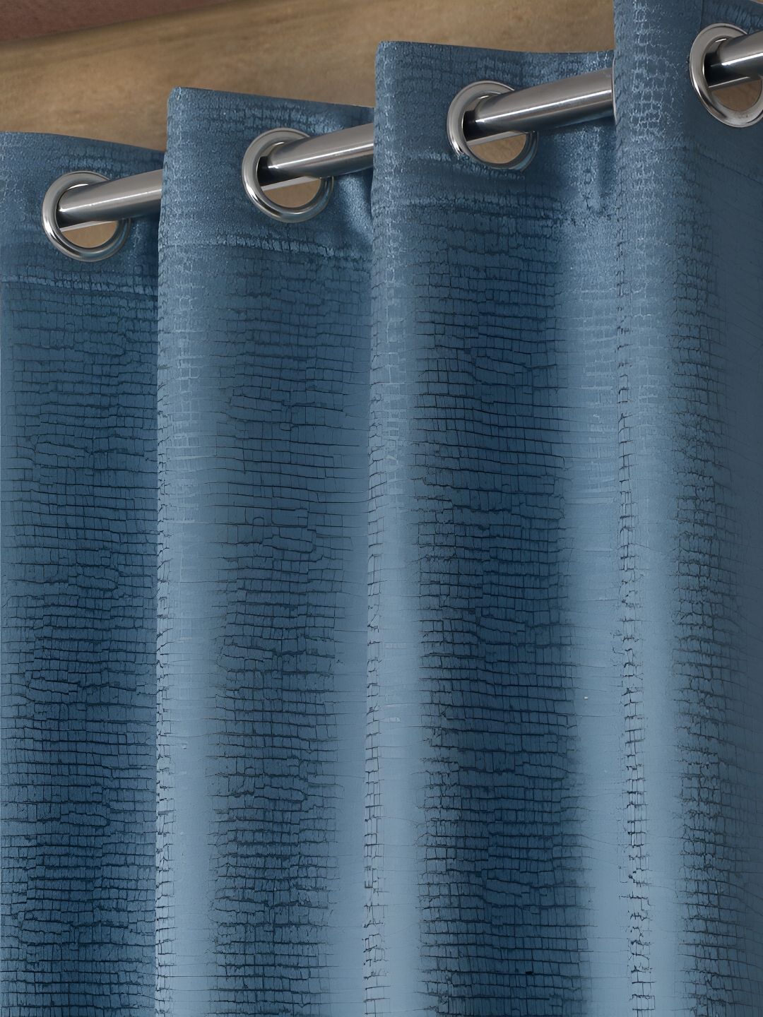 HOSTA HOMES Blue Self Design Black Out Door Curtain