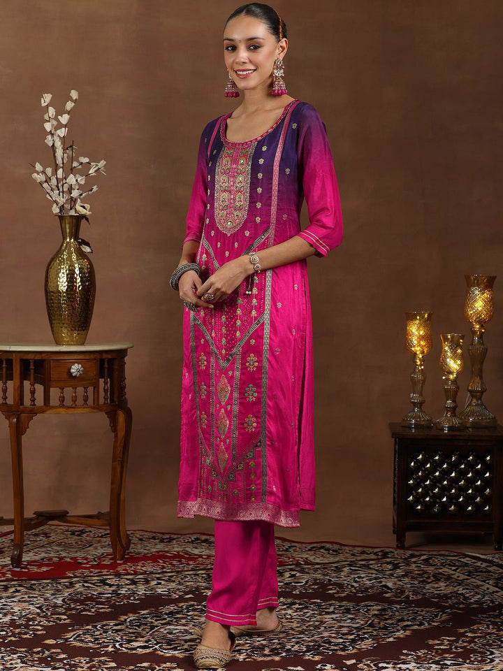 Libas Floral Woven Design Round Neck Kurta with Trousers & Dupatta