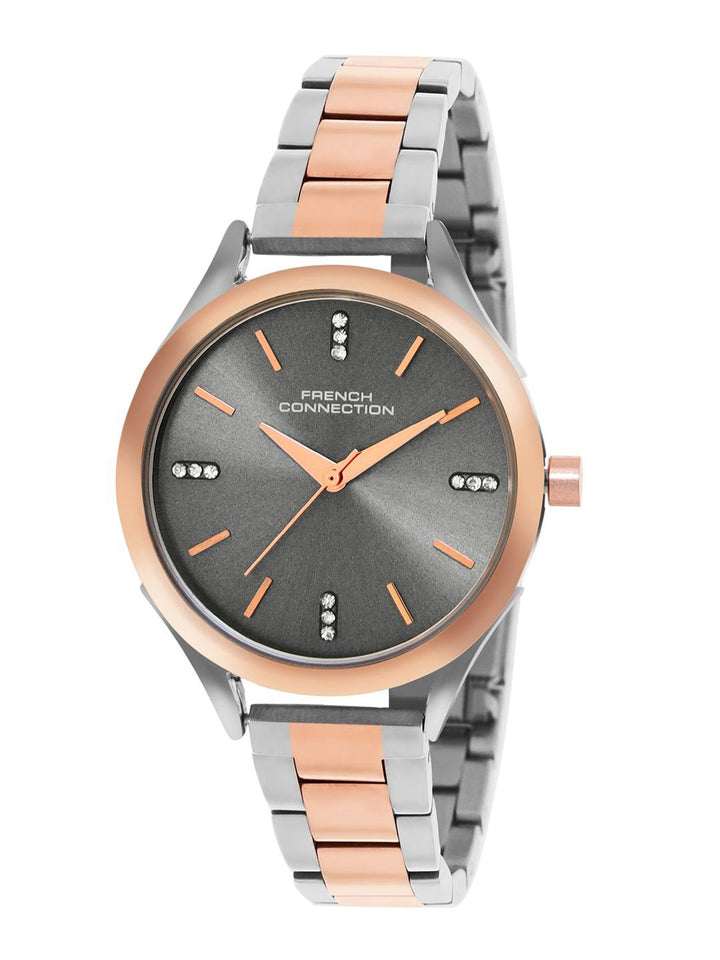 French Connection Women Embellished Dial & Stainless Steel Bracelet Style Straps Analogue Watch FCN099RTM