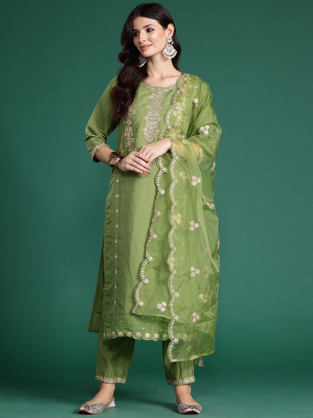 Indo Era Ethnic Motifs Embroidered Gotta Patti Kurta With Trousers & Dupatta