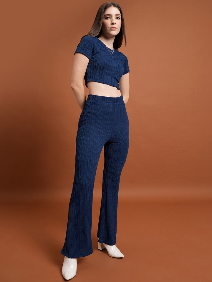 Tokyo Talkies Round Neck Crop Top & Flared Trousers