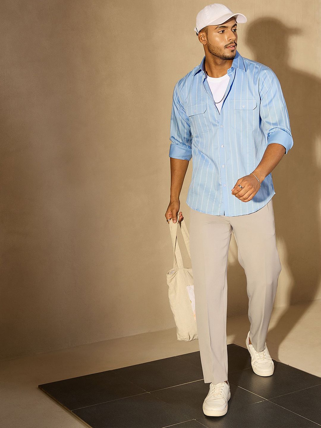 DENNISON Men Vertical Stripes Spread Collar Oversized Shirt