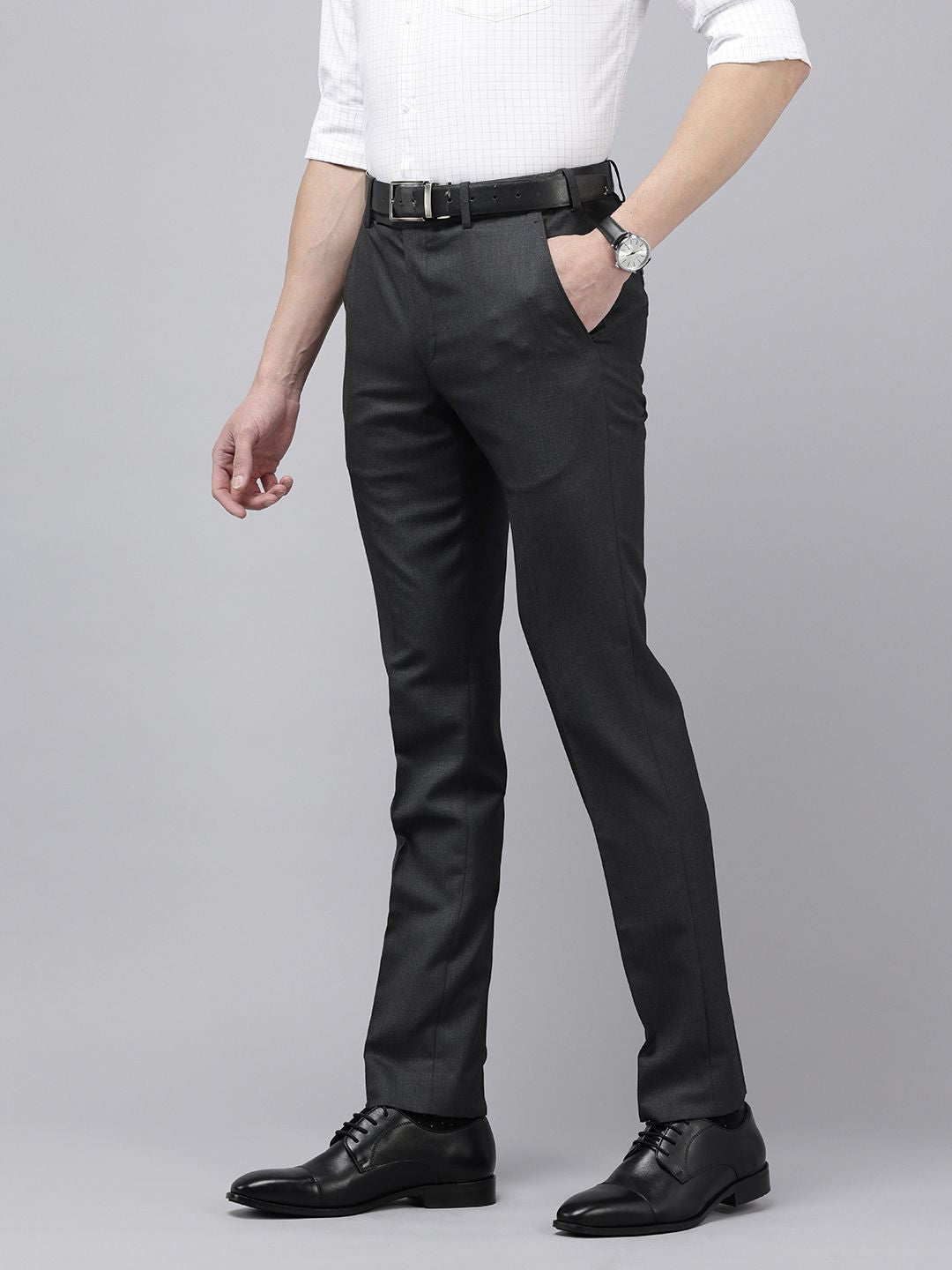 Park Avenue Men Checked Slim Fit Formal Trousers