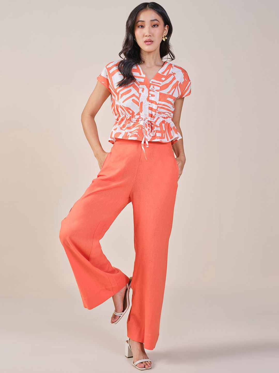 AND Printed V Neck Top & Flared Trouser Co-Ords