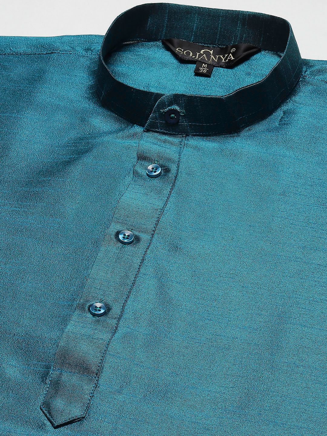 SOJANYA Men Teal Kurta with Churidar with Nehru Jacket