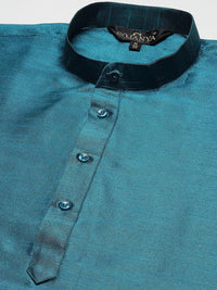SOJANYA Men Teal Kurta with Churidar with Nehru Jacket
