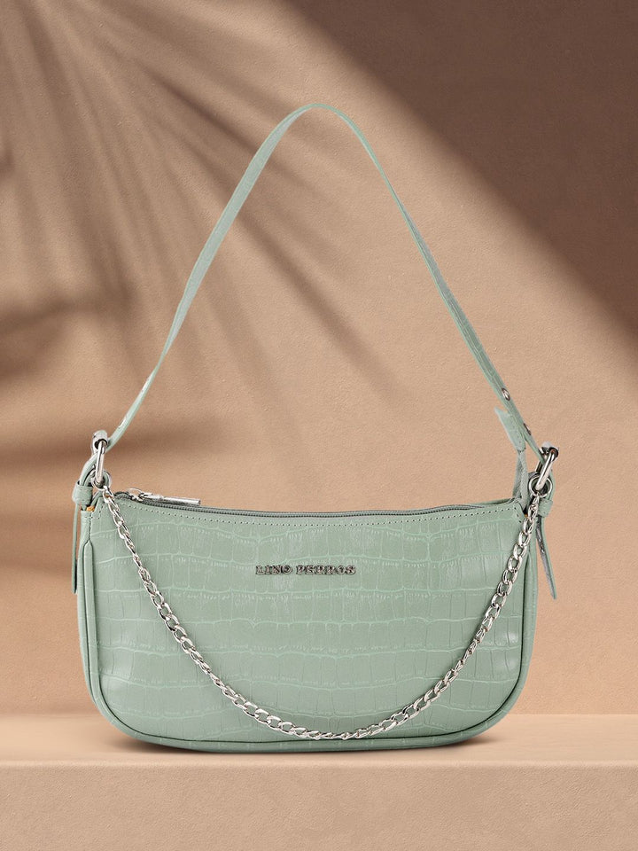 Lino Perros Mint Green Croc Textured Baguette Bag