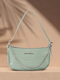 Lino Perros Mint Green Croc Textured Baguette Bag
