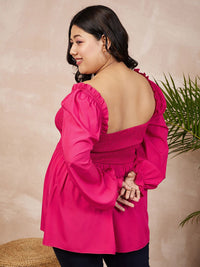 Curve Berrylush Plus Saiz Square Neck Smocked A-Line Regular Top