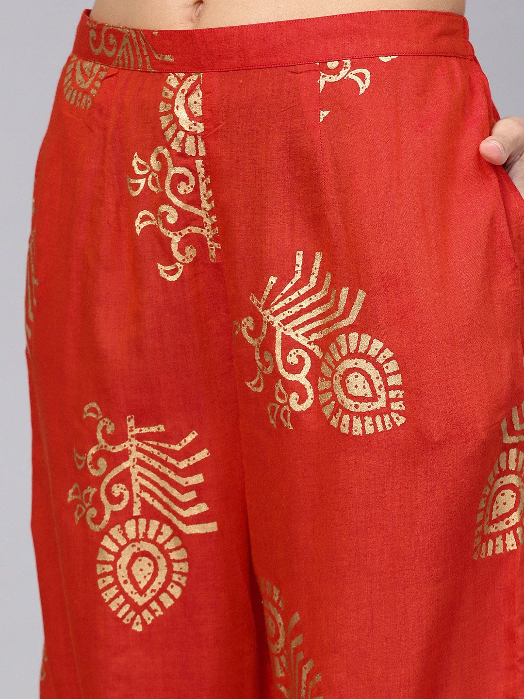 Libas Women Red & Golden Printed Kurta with Palazzos