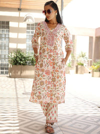 Libas Women Ethnic Motifs Printed Regular Mirror Work Pure Cotton Kurta with Palazzos