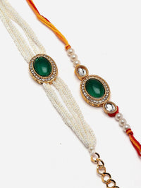 Set PANASH 2 Rakhis Bertatah Batu &amp; Manik Bersalut Emas Dengan Roli Chawal