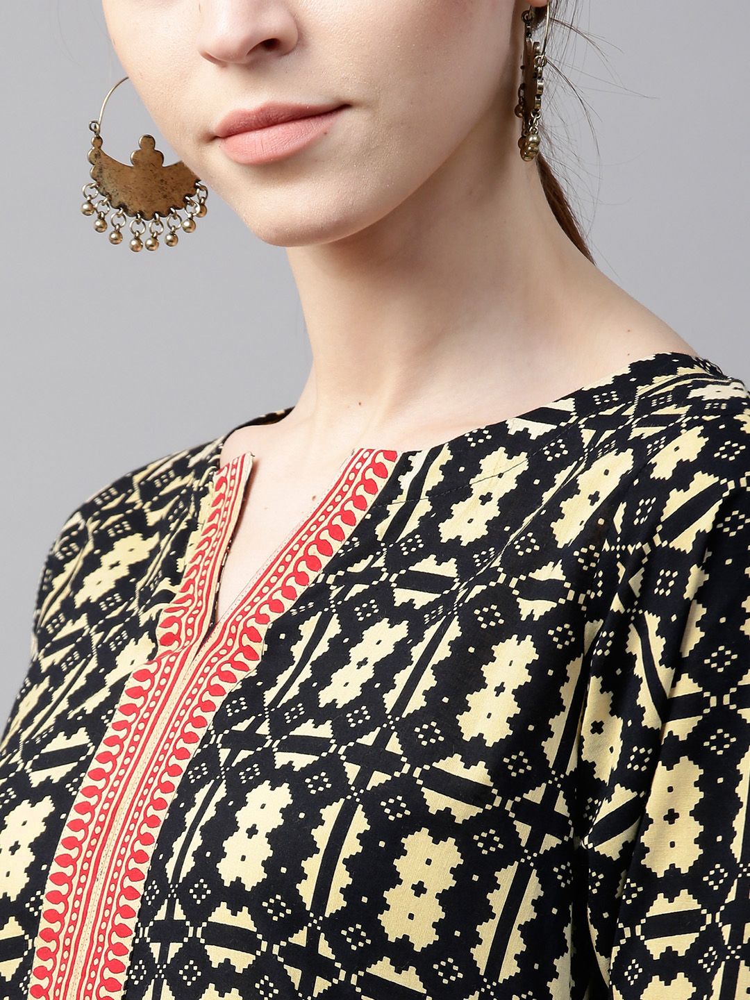 Gerua By Libas Women Cream-Coloured  Black Printed Kurta with Skirt