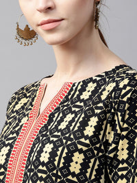 Gerua By Libas Women Cream-Coloured  Black Printed Kurta with Skirt