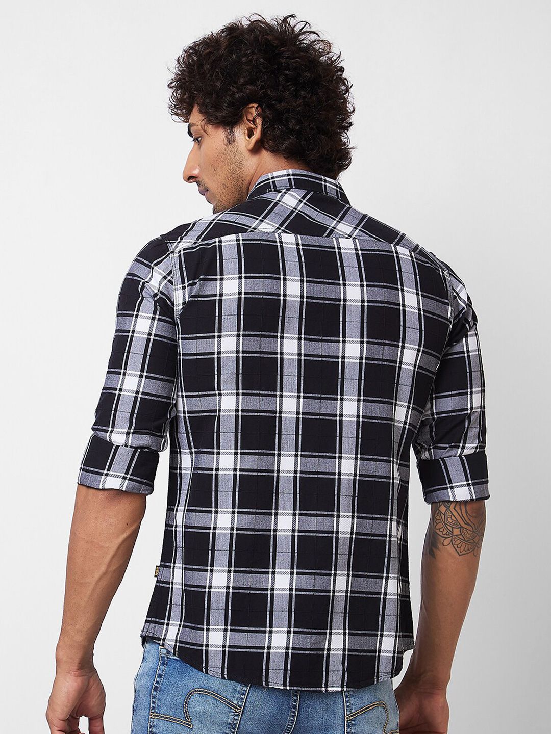 SPYKAR Tartan Checked Spread Collar Cotton Casual Shirt