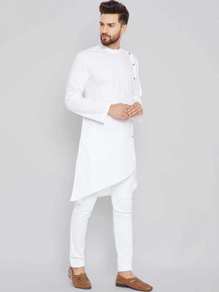 See Designs Men White Solid Asymmetric Straight Kurta