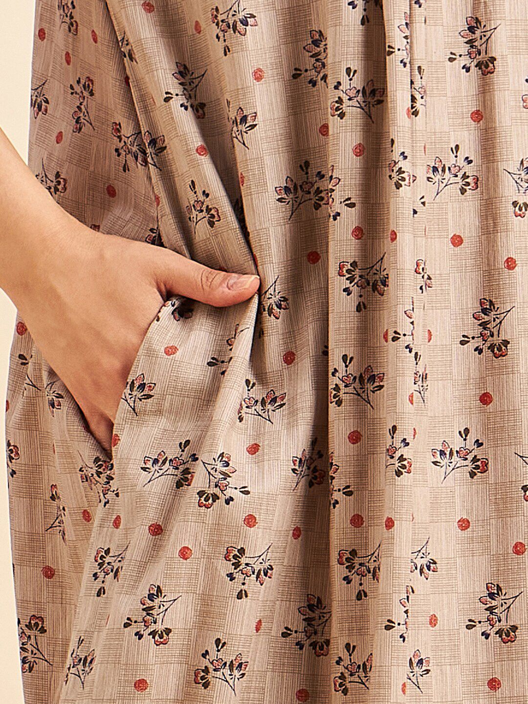 Sweet Dreams Brown Floral Printed Pure Cotton Maxi Nightdress