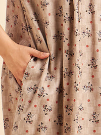 Sweet Dreams Brown Floral Printed Pure Cotton Maxi Nightdress
