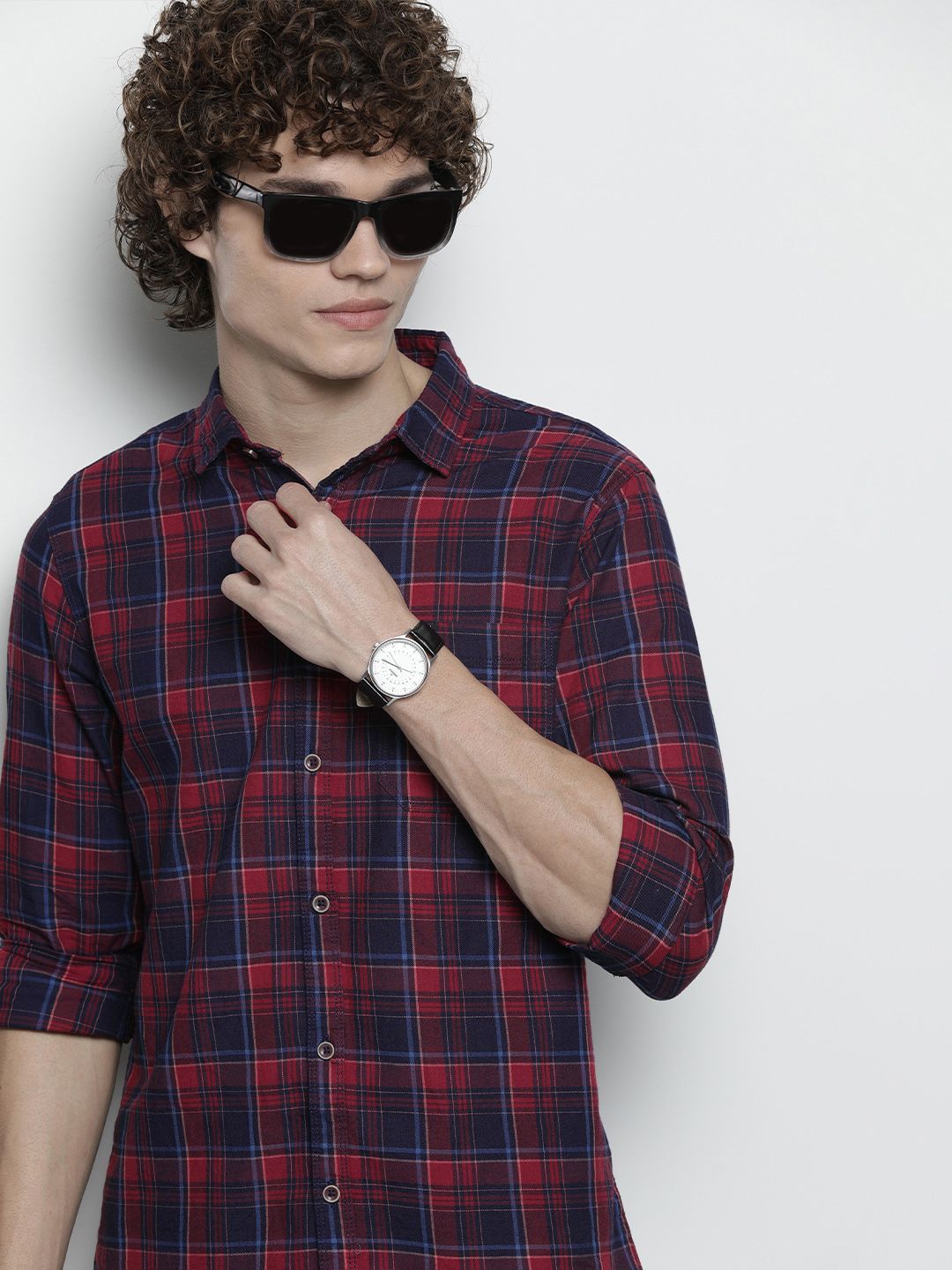 The Indian Garage Co Men Maroon Tartan Checked Casual Shirt