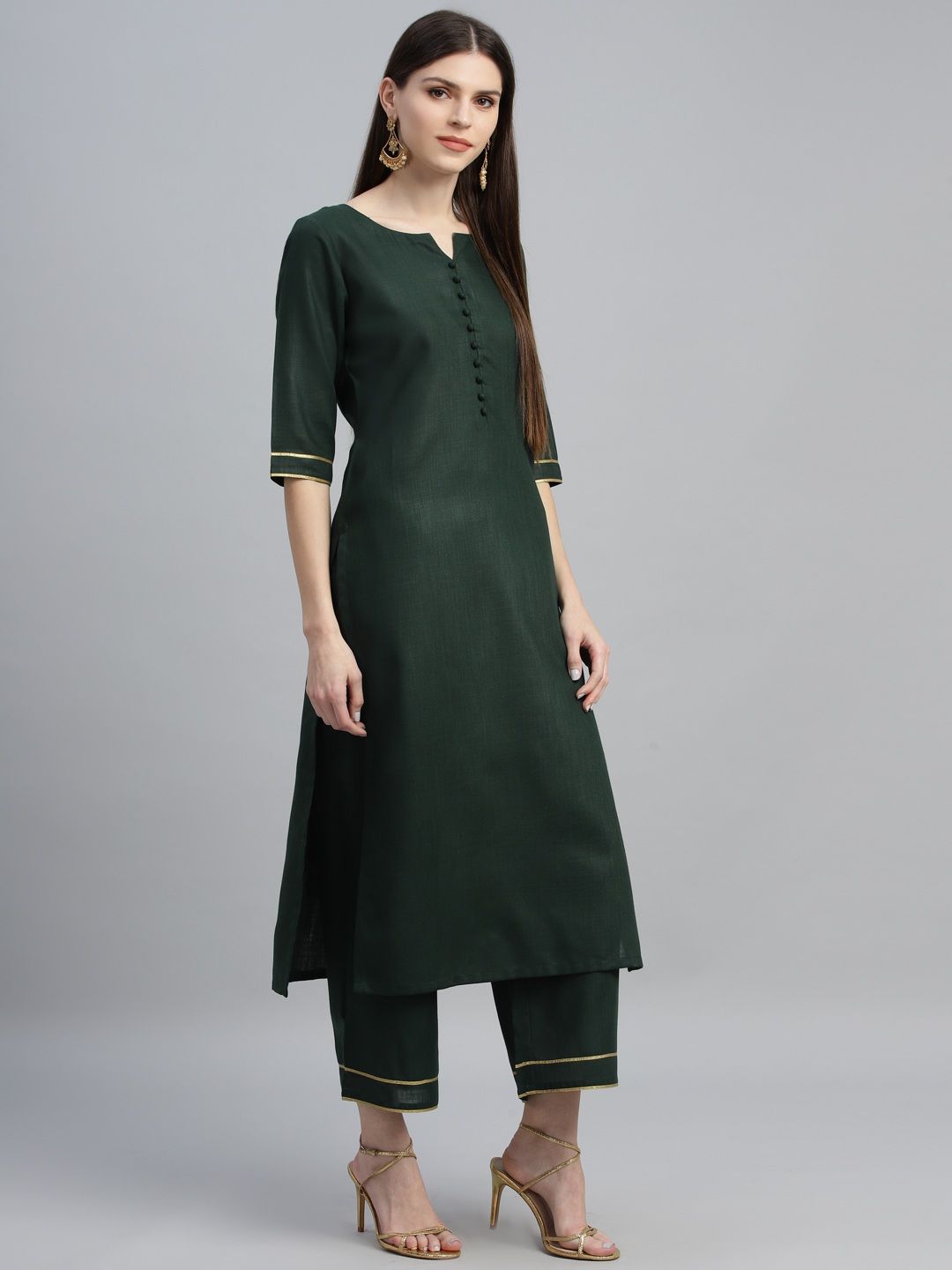 Libas Women Green Pure Cotton Kurta with Palazzos & With Dupatta