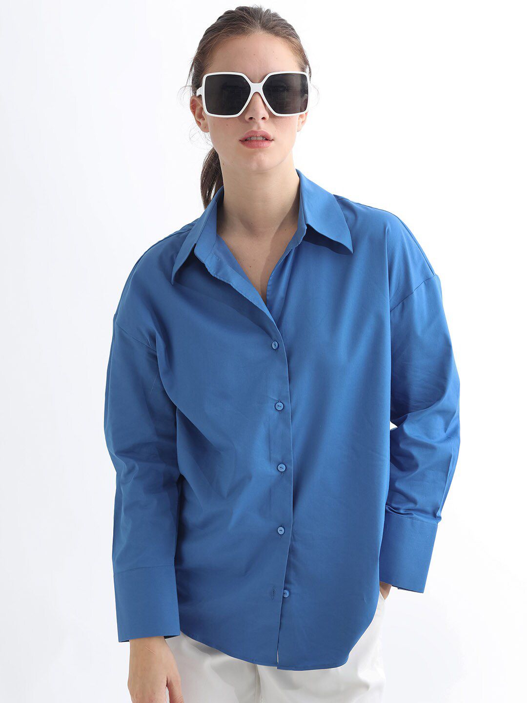 RAREISM Slim Fit Spread Collar Cotton Casual Shirt