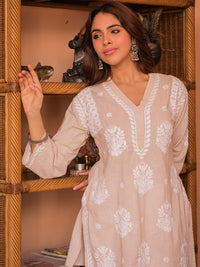 HOUSE OF KARI Ethnic Motifs Printed Thread Work Cotton Kurta