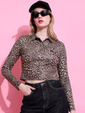 Tokyo Talkies Brown Animal Printed Crop Shirt