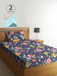 KLOTTHE Berbilang Warna Kapas Bunga 210 TC Single Halus 2 Cadar dengan 2 Sarung Bantal-89 x 59 inci