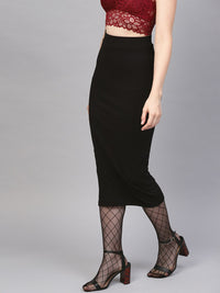 SASSAFRAS Black Ribbed Midi Pencil Skirt