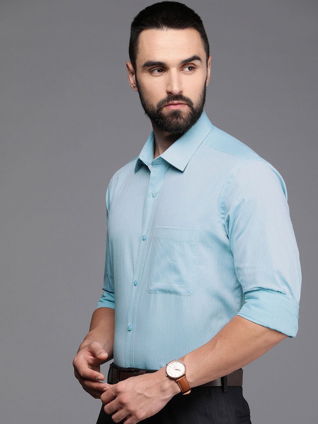 Raymond Pure Cotton Self Design Slim Fit Opaque Formal Shirt