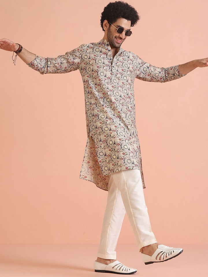 KISAH Mandarin Collar Ethnic Motifs Printed Regular Straight Kurta