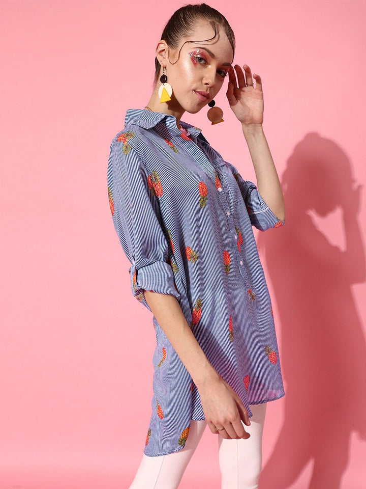 STREET 9 Women Blue Graphic Shirt