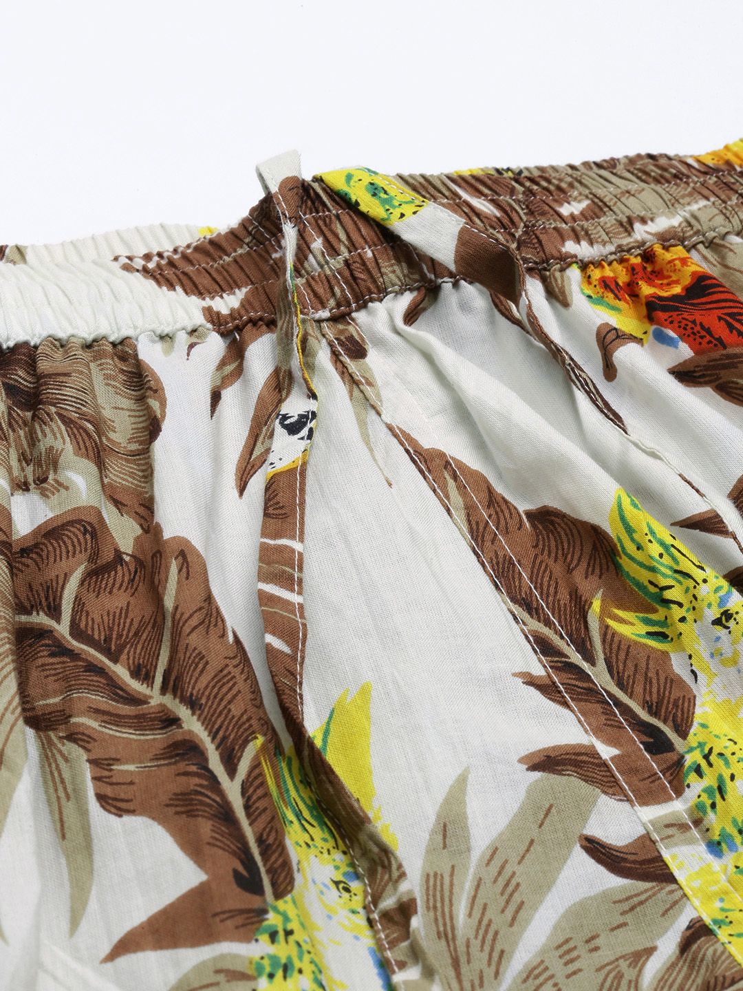 SANSKRUTIHOMES Women White & Brown Printed Cotton Shorts Set with Robe