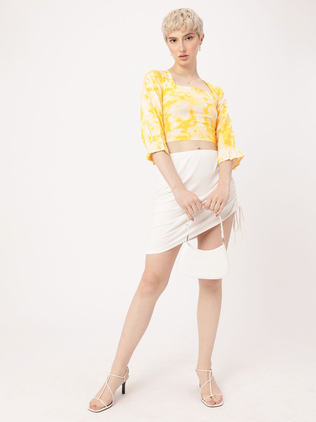 DressBerry Sun Shine Smocked Dyed Styled Back Crop Top