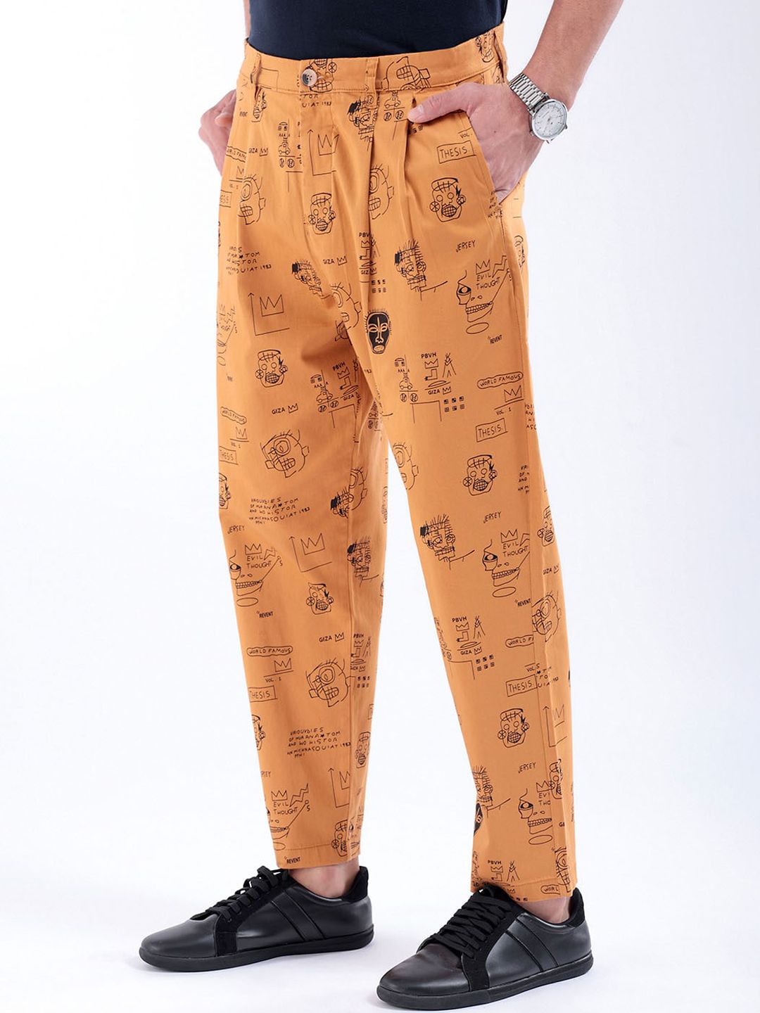 The Indian Garage Co Men Printed Mid Rise Cotton Loose Fit Trousers