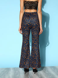 SASSAFRAS Women Navy Blue & Black Cheetah Printed Trousers