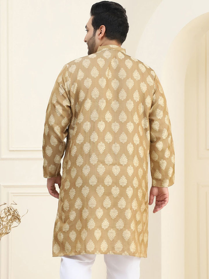 SOJANYA PLUS Men Beige & Golden Thread Work Kurta
