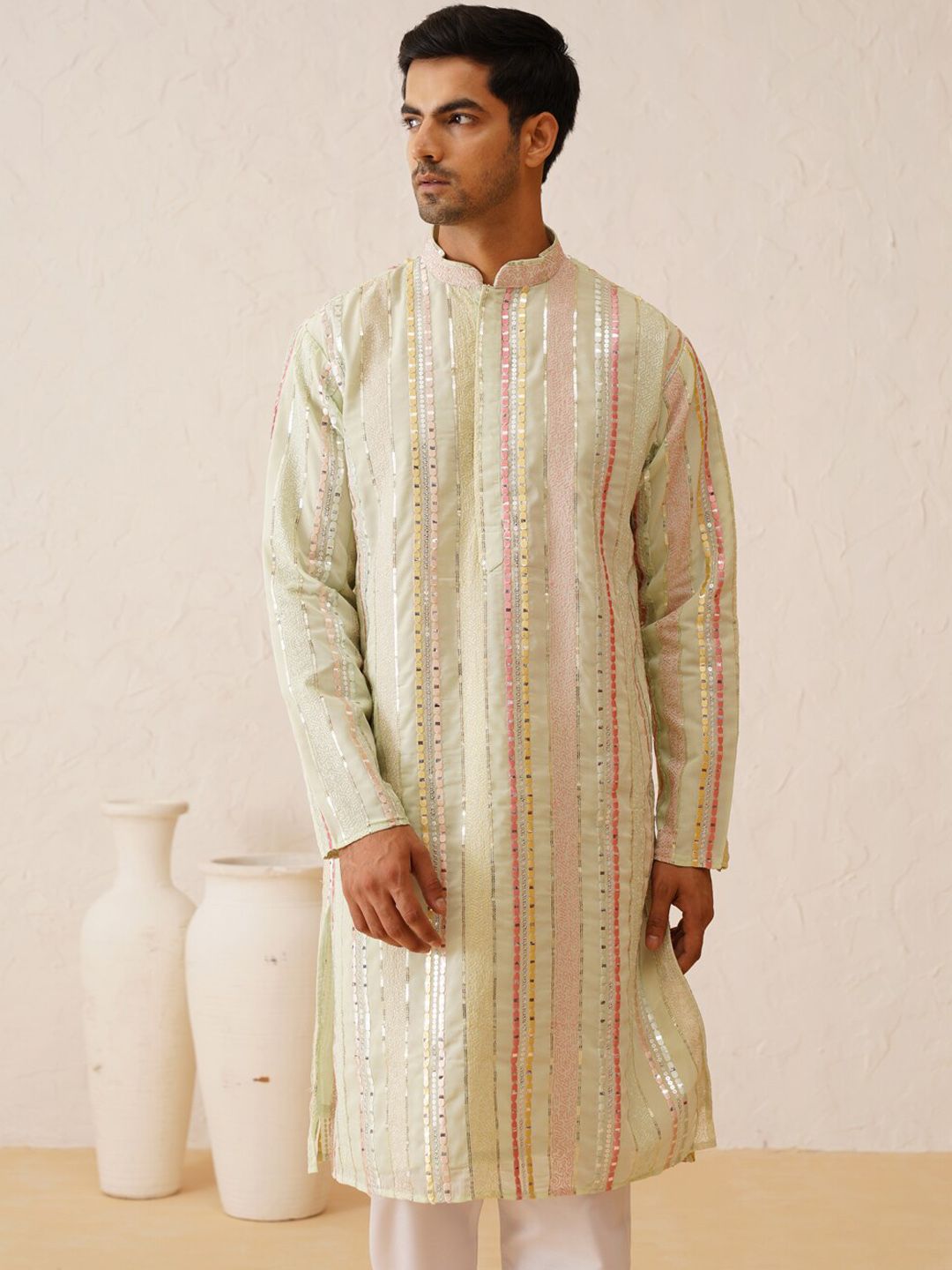 SOJANYA LUXE Embroidered Regular Sequinned Kurta with Pyjamas