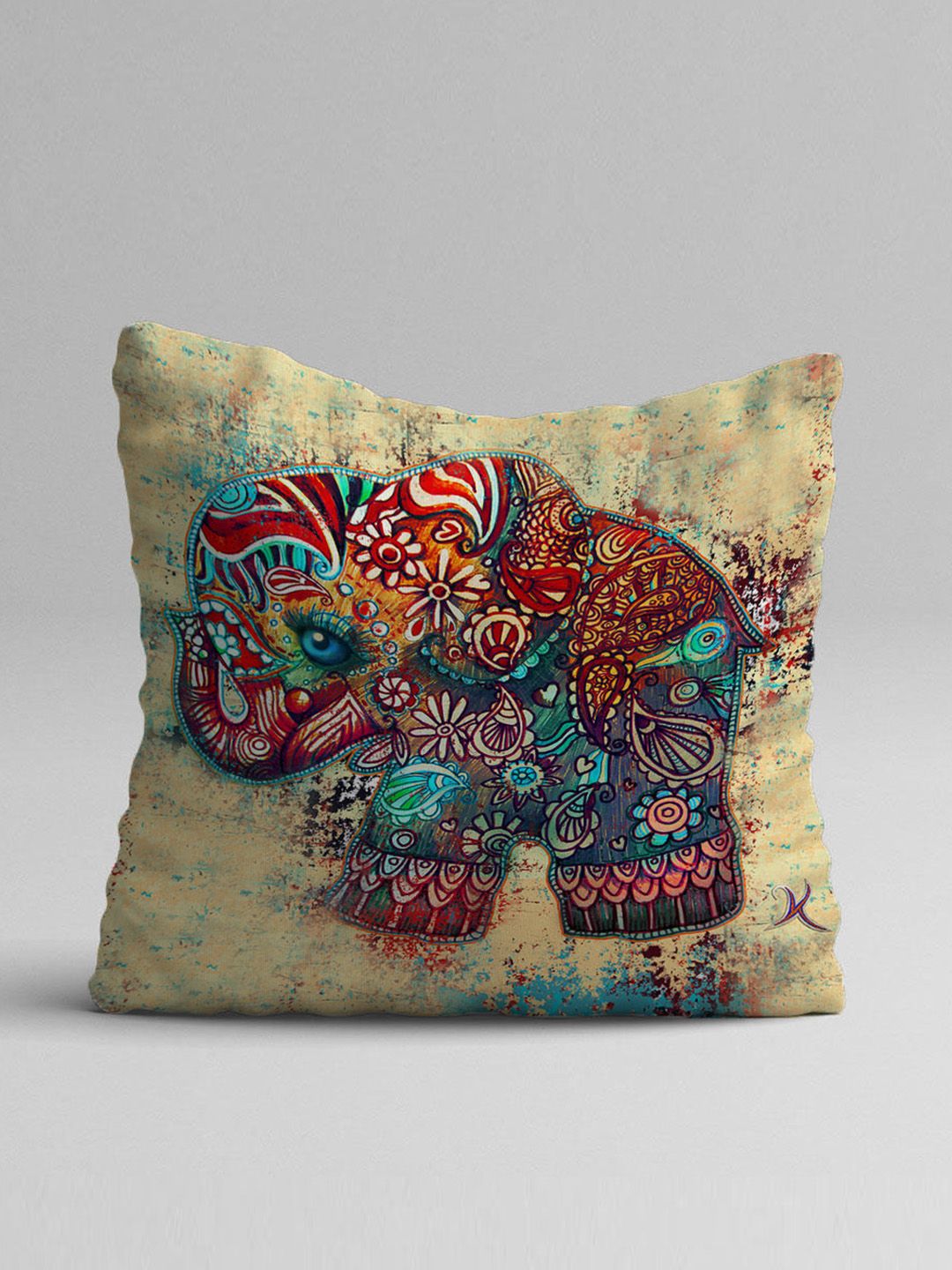 STITCHNEST Set Of 5 Green & White Ethnic Motifs Jute Cotton Square Cushion Covers