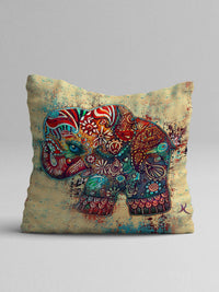 STITCHNEST Set Of 5 Green & White Ethnic Motifs Jute Cotton Square Cushion Covers