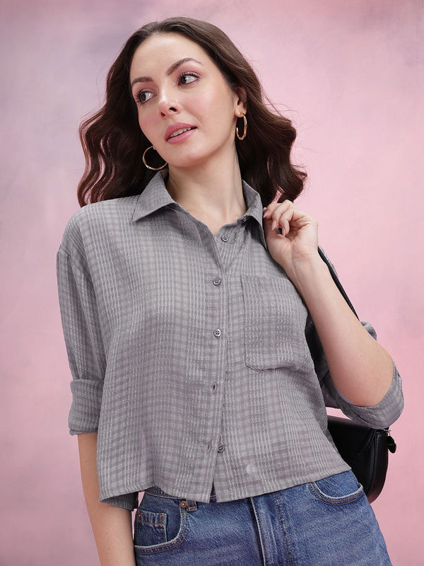 DressBerry Seersucker Checked Boxy Casual Shirt