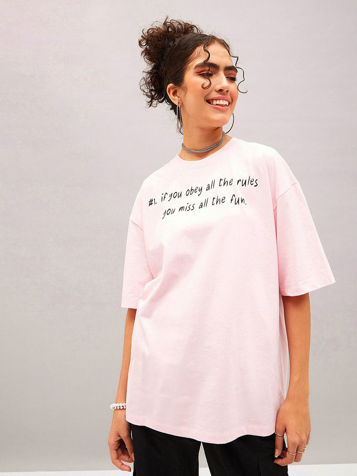 SASSAFRAS Typography Printed Pure Cotton Oversized T-shirt