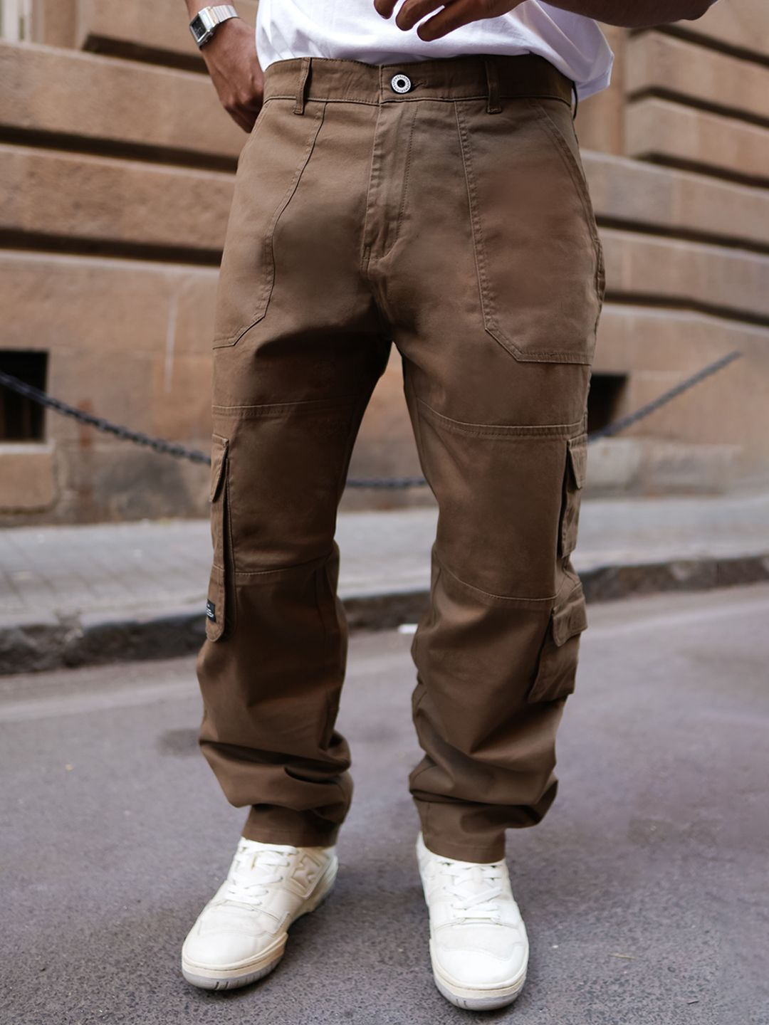 Powerlook Men Brown Mid-Rise Denim Cargos