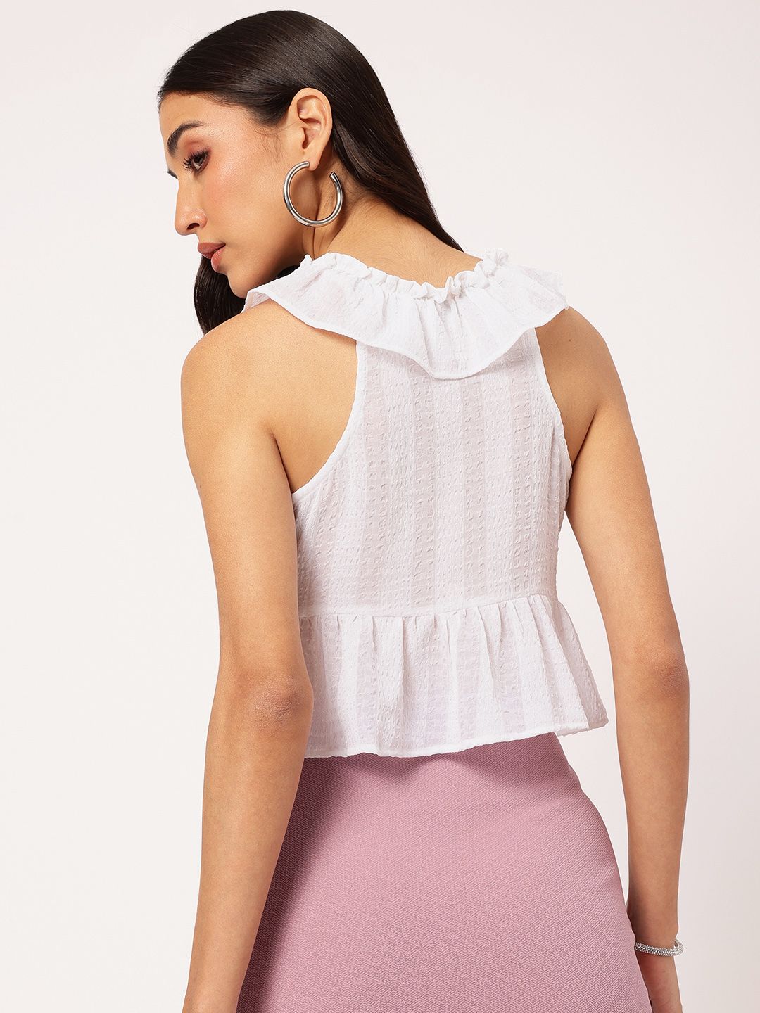 DressBerry Sugary Stylish Ruffles Detail Textured Crop Top